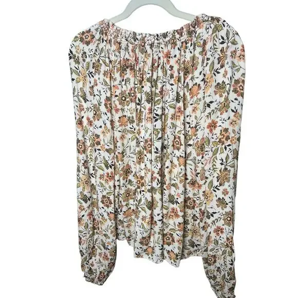 Faherty Floral Blouse in Cream and Brown - Picture 4 of 8